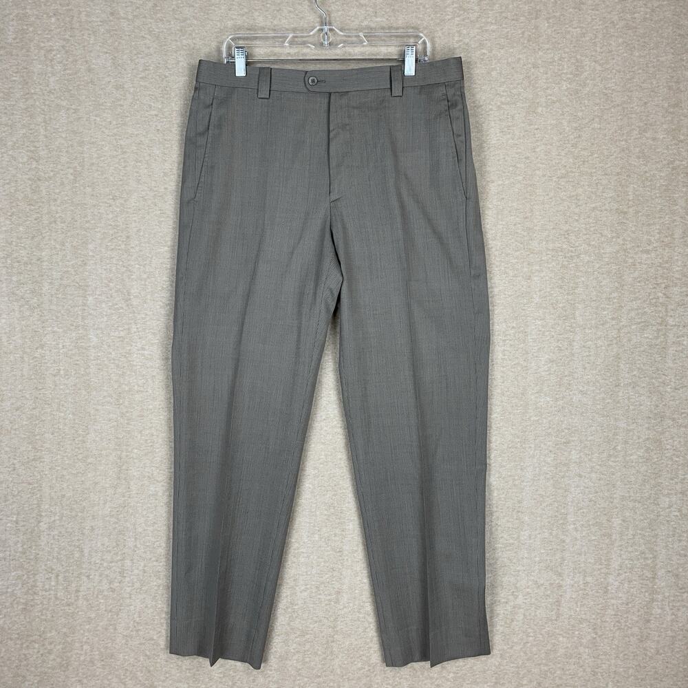 Zanella Tucker Pants Men 36X31 *35x31 Brown Wool Herringbone Flat Front Italy